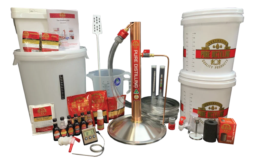Complete home distilling kit with accessories.